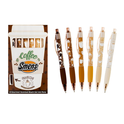 Scentco Coffee Smens - Gourmet Coffee-Scented Gel Pens, Black Ink, Medium Point, 6Pack Variety Set