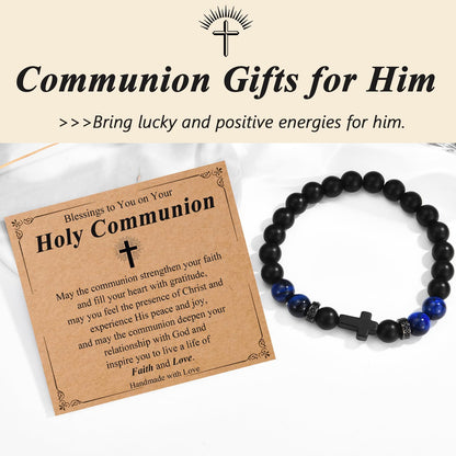 Teen Boy Gifts Cross Bracelet Confirmation First Communion Baptism Gifts for Teenager Christian Easter Boy Jewelry