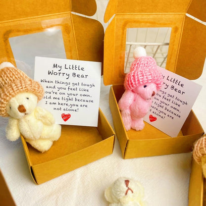 Handmade Mini Plush Teddy Bear in Box, Little Bear in A Box, My Little Worry Bears, Mini Pocket Bears Hug Plush with Emotional Uplifting Support Card, Soft Handmade Teddy Keepsake for Lovers(4pcs)