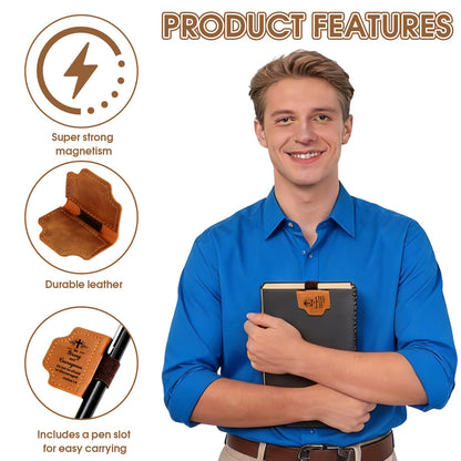 Leather Magnetic Bookmarks Christian with Pen Holder - Bible Magnetic Bookmarks for Men Kids Baptism Gifts for Boys Men Religious Gifts Bible Bookmark Accessories for Man Easter Basket Stuffers