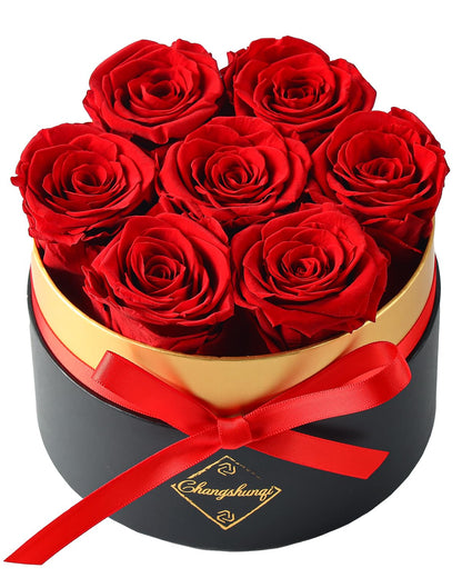 Changshunqi Forever Flowers Preserved Roses in a Box - 7 Preserved Flowers in a Box Last 2-3 Years, Rose Forever Birthday Flower Gifts for Women Her Wife Anniversary Mothers Rose Gift for Her