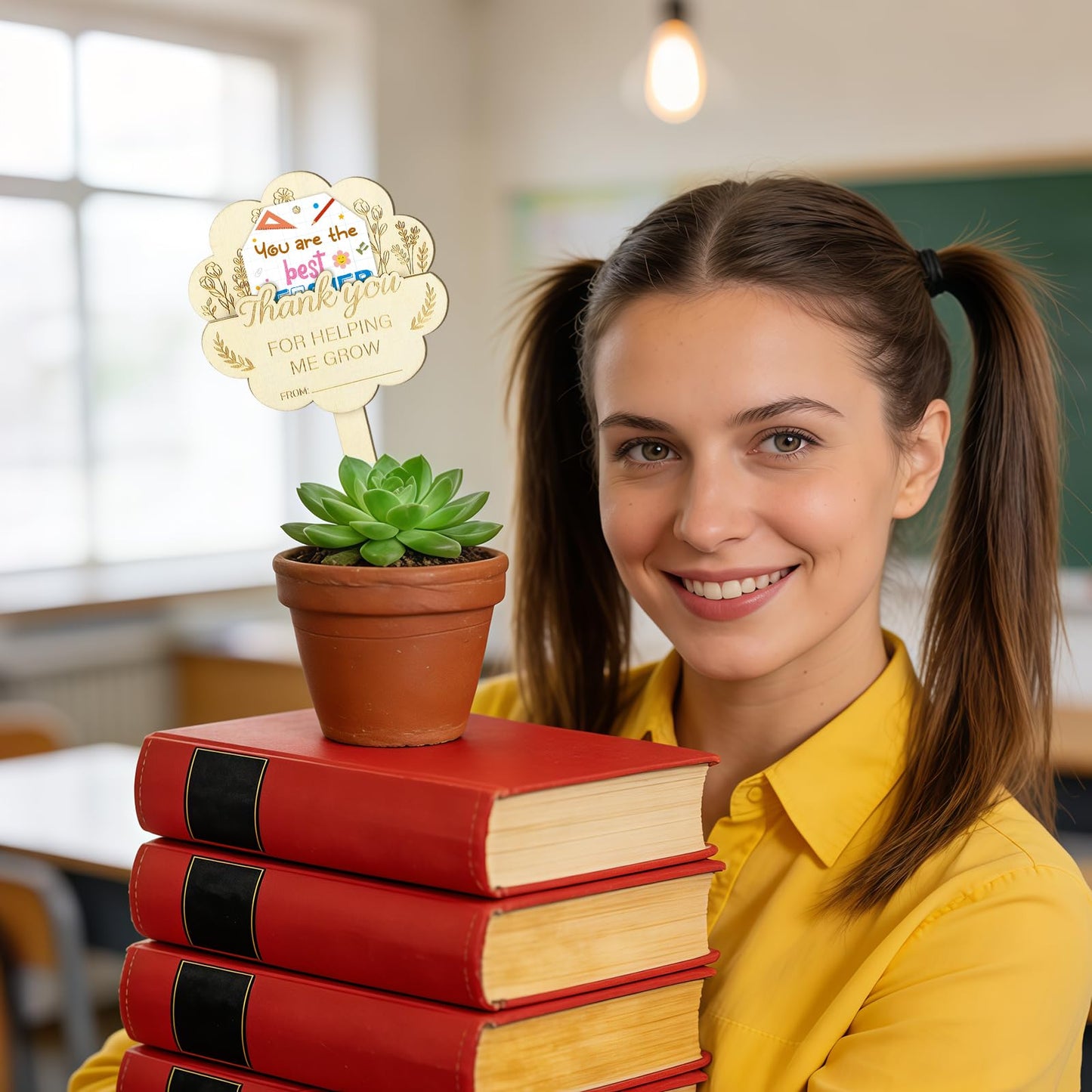 2Pcs Teacher Appreciation Gifts Card Holder, Wooden Teachers Thank You Gift Card Holder for Women Men Back to School Party Supplies