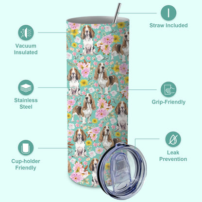 Basset Hound Gifts for Women, 20oz Stainless Steel Insulated Tumbler Travel Mug Cup with Lid Straw Brush, Gifts for Dog Mom Dog Lover