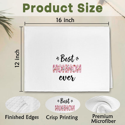 Best Mommom Ever Mothers Day Birthday Kitchen Towel Gifts for Grandma Mommom from Grandkids Granddaughter, Floral Mommoms Gifts Dish Hand Tea Towels for Bathroom Kitchen Decor, 16x24 Inch