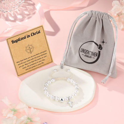 UNGENT THEM Initial Heart Cross Charm Bracelet for Girls, Baptism First Communion Easter Confirmation Gifts for Girls Teens