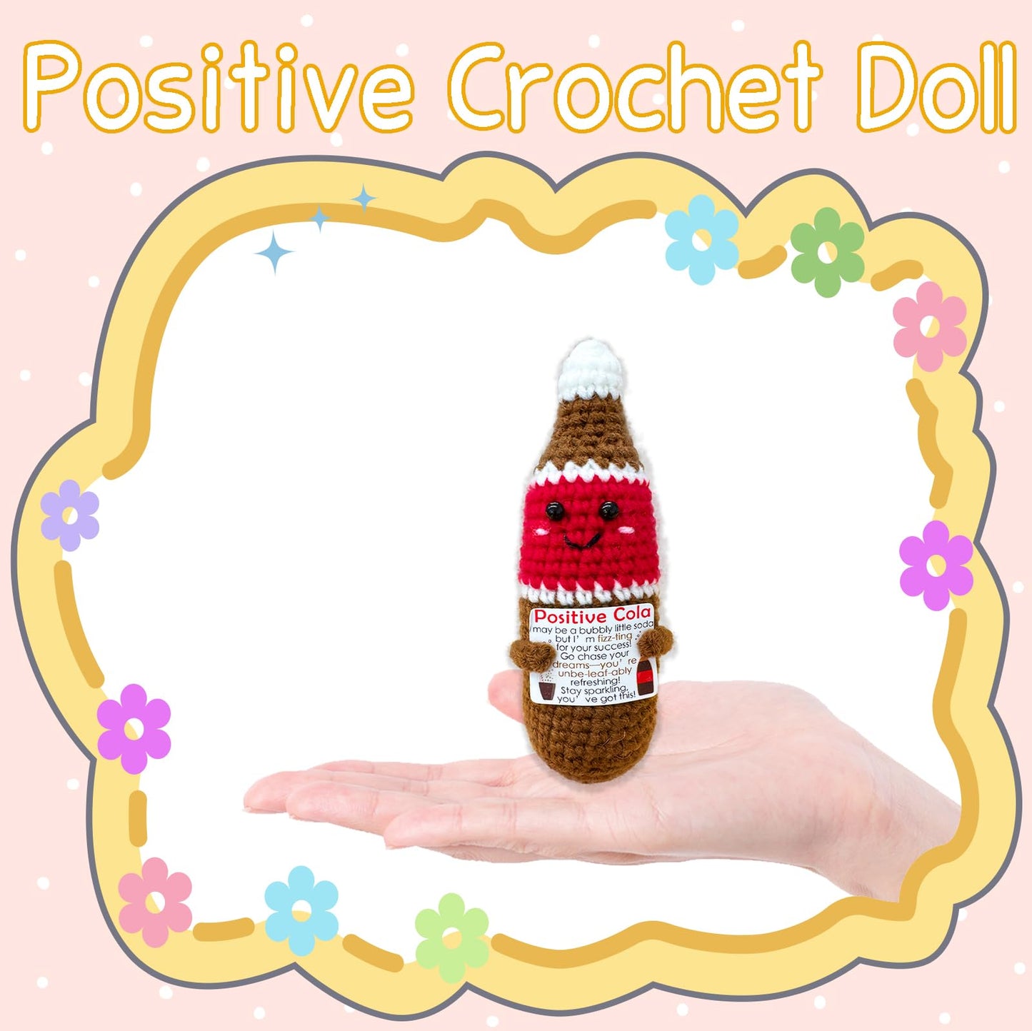 Mini Cute Soda Doll Emotional Support Gift for Women,Positive Handmade Crochet Soda Doll Inspirational Gift for Family and Friends,Cute Desktop Decor