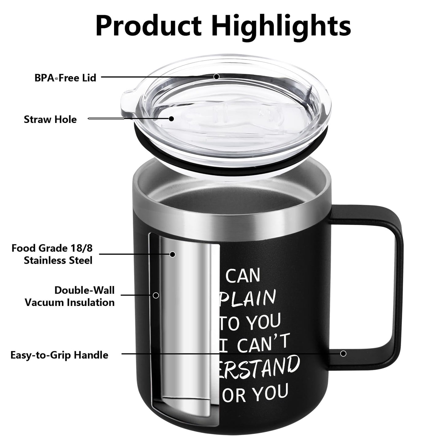Qtencas Engineer Gifts, I Can Explain It to You But I Can't Understand It for You Stainless Steel Coffee Mug, Christmas Birthday Gifts for Engineers Men Coworker Boss Office Computer Geek(12OZ, Black)