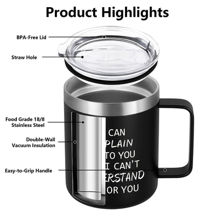 Qtencas Engineer Gifts, I Can Explain It to You But I Can't Understand It for You Stainless Steel Coffee Mug, Christmas Birthday Gifts for Engineers Men Coworker Boss Office Computer Geek(12OZ, Black)