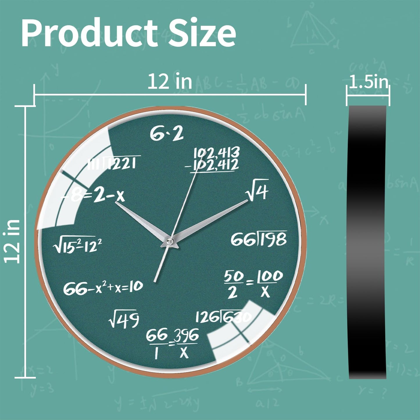 12 Inch Math Wall Clock, Unique Gift for Math Teachers & Students, for Office Classroom/School/Home/Room Wall Decorations(Green, 12 Inch)