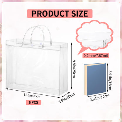 woric 6 Pack Large Clear Gift Bags with Handle, 11.8"X3.9"x9.8" Plastic Valentine's Day Bags Shopping Bag for Small Business Gifts Party Favors