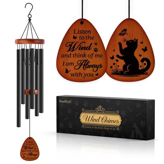 SteadStyle Cat Memorial Gifts for Loss of Cat, Pet Memorial Wind Chimes, Pet Memorial Gifts for Cats, Loss of Cats Sympathy Gift, Remembrance Sympathy Wind Chime Outdoor Garden Patio 25.5 in
