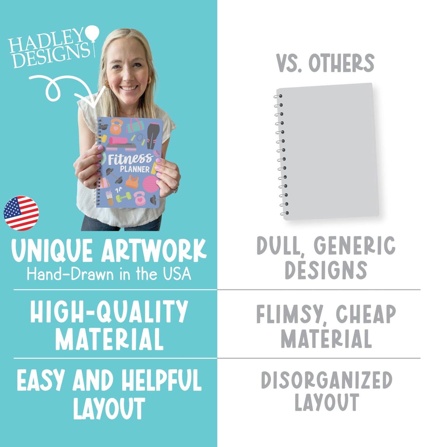 Hadley Designs Fitness Journal for Women - Workout Journal for Women, Fitness Planner for Woman, Workout Log Book, Undated Gym Journals & Exercise Journals, Health Notebook, Mothers Day Gift Ideas