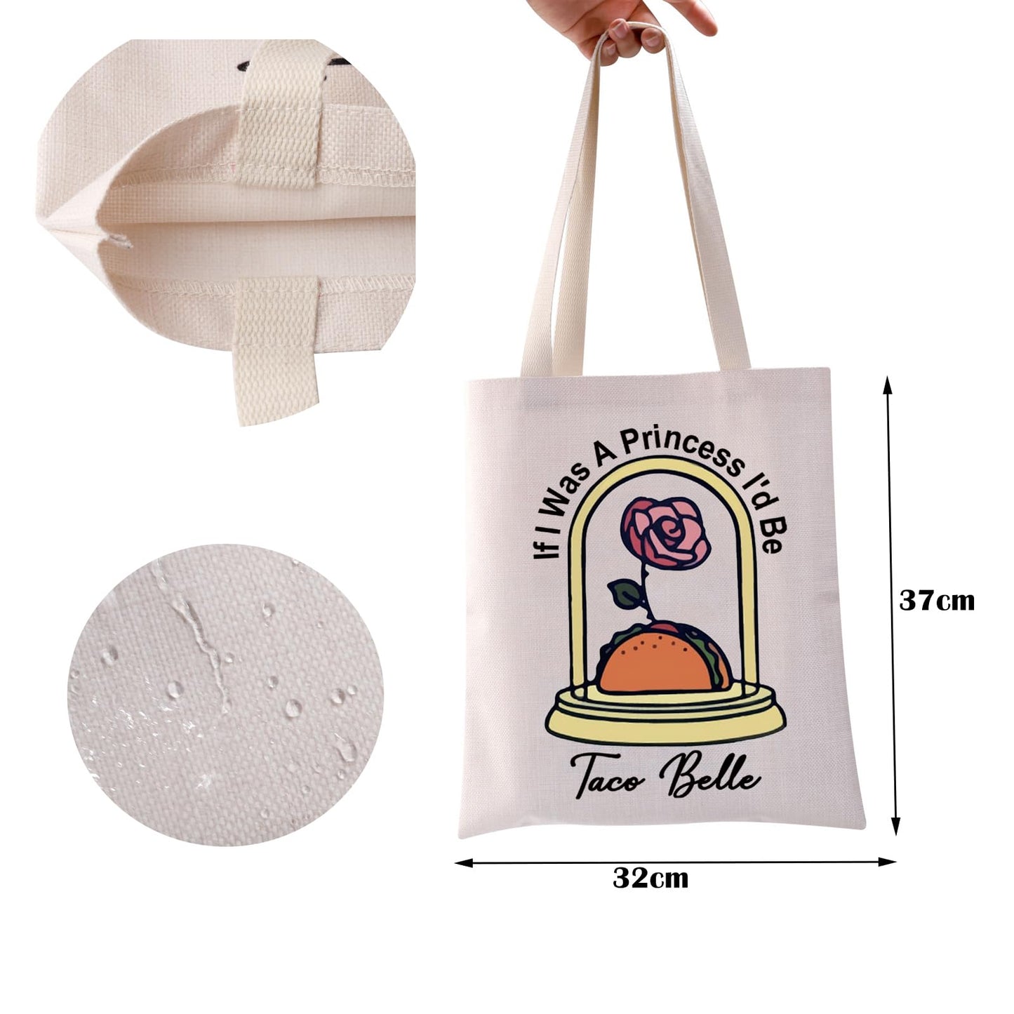 ZJXHPO Taco Belle Tote Bag If I Was A Princess I'd Be Taco Belle Reusable Grocery Shopping Bag Taco Lover Gift