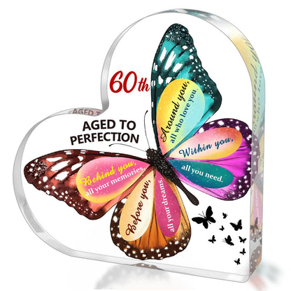 60th Birthday Gifts for Women Men, Acrylic Heart Cake Topper Birthday Decorations Presents, 60 Year Old Bday Gifts for Mom, Aunt, Grandma, Sister, Best Friends, Wife, Her