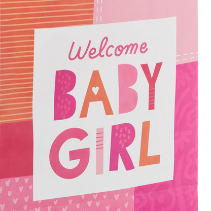 Hallmark 15" Extra Large Gift Bag with Card and Tissue Paper for Baby Shower (Welcome Baby Girl, Pink and Orange) for New Parents, Coworkers, Sister