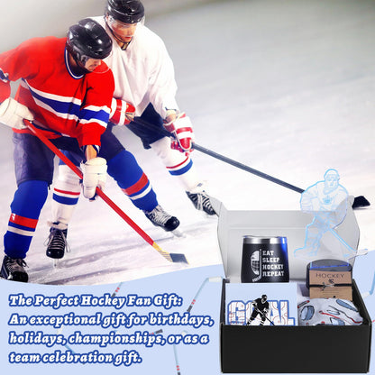 Patelai 6 Pcs Hockey Gifts Set for Men, Includes 12 oz Insulated Tumbler, 3D Night Light, Novelty Socks, Bracelet with Gift Card, Sports Birthday Senior Night Gifts for Hockey Players Fans Coach