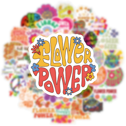 61PCS Flower Power Hippie Cute Cartoon Peace Love Waterproof Vinyl Stickers for Adults for Water Bottles Laptop Suitcase for Birthday Party Supplies Halloween Decoration Favors