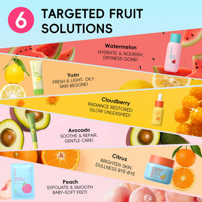 QUIYUM Fruit Skincare Gift Set - 10-in-1 Glow Routine + Cute Accessories, Hydrate, Glow, Strengthen Skin Barrier, All Skin Types, Ideal Gift for Teens Girls Women