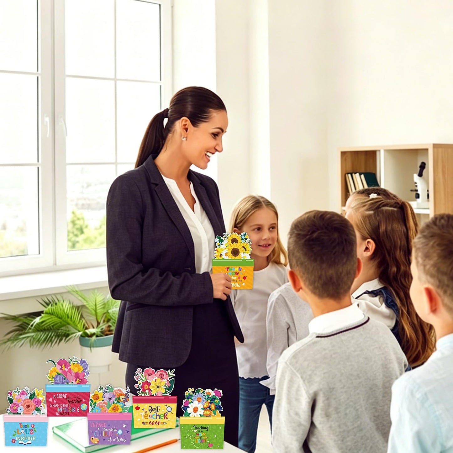FOIMAS 24 Pack Teacher Appreciation Gift Card Holders Flower Teachers Gift Cards Money Holders Greeting Cards for End of School Year Graduation Teacher Appreciation Gift