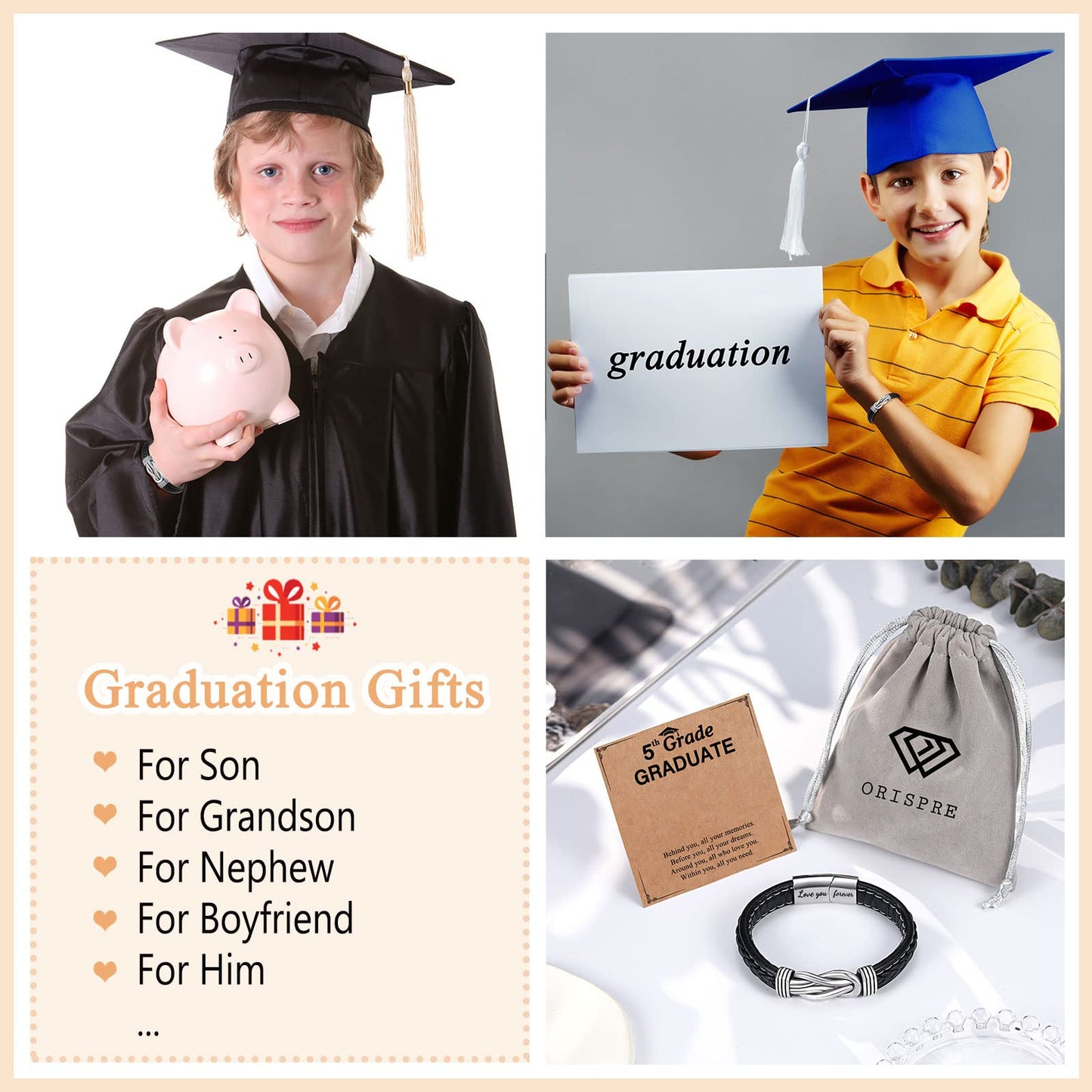 To My Son/Grandson/Nephew Bracelet, Gifts for Teens Boys Men Inspirational Bracelet for Birthday Confirmation Graduation Back to School Christmas Gifts
