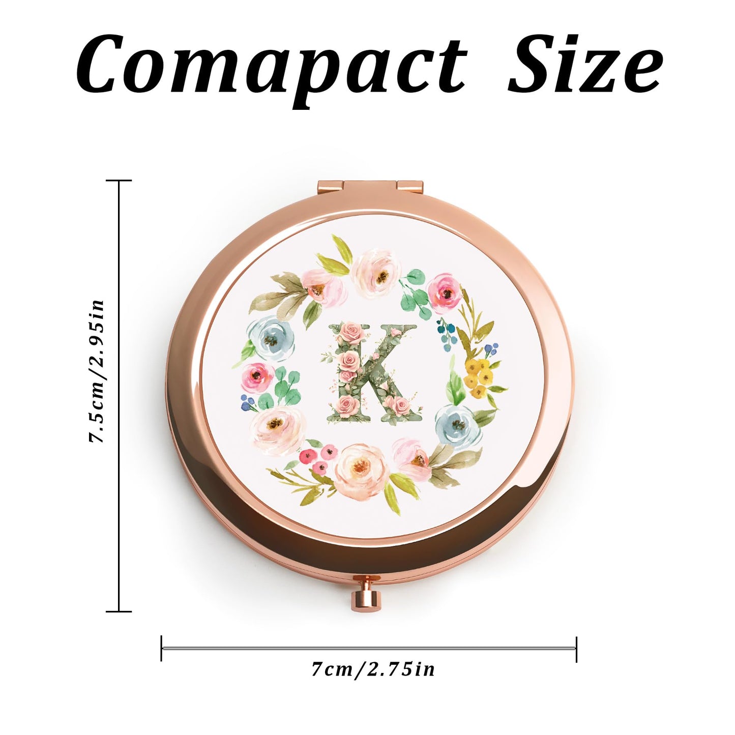 Personalized Gift for Women Girls Her, Custom Gifts for Adult Teen, Floral Monogram Alphabet Initial Compact Mirror for Birthday, Graduation, Mothers Day, Basket Stuffers