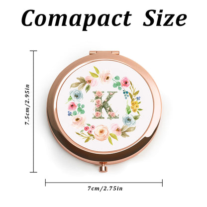 Personalized Gift for Women Girls Her, Custom Gifts for Adult Teen, Floral Monogram Alphabet Initial Compact Mirror for Birthday, Graduation, Mothers Day, Basket Stuffers