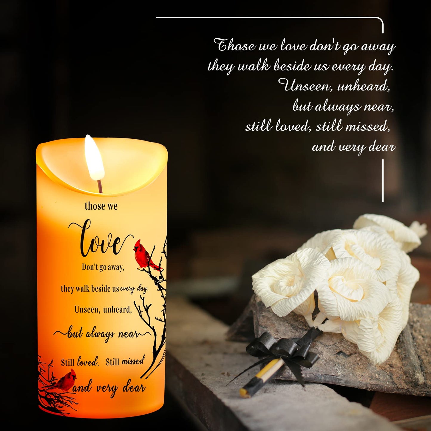 Gerrii Memorial Candles Sympathy Gifts LED Flameless Cardinal Bereavement Candles for Loss of Loved One Sympathy Cardinal Gifts Battery Candle for Prayers(Simple Style)