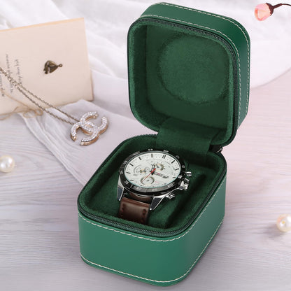 Single Watch Box, Small Watch Travel Cases for Men Women, Portable Zipper Wristwatches Storage Holder Boxes with Removable Pillow (Green)