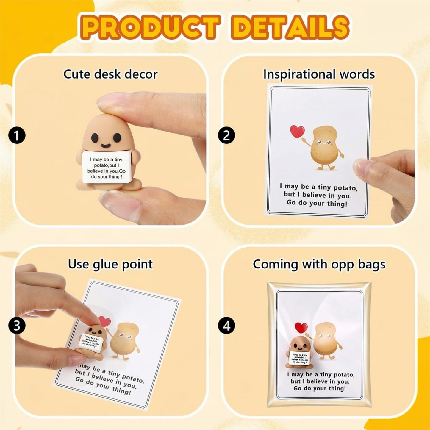 Gejoy 50 Sets Positive Mini Figurines Gifts Miniature Emotional Mini Rubber Toy with Positive Card Gift Bags Inspirational Birthday Gifts for Coworkers Employees (Potato)