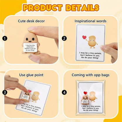 Gejoy 50 Sets Positive Mini Figurines Gifts Miniature Emotional Mini Rubber Toy with Positive Card Gift Bags Inspirational Birthday Gifts for Coworkers Employees (Potato)
