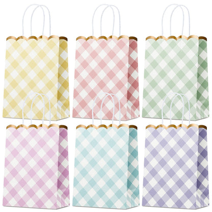 Small Gift Bags with Handles, 12-Pack Paper Party Favor Goodie Bags, 5.82 x 3.54 x 8.18 Inches, 6 Designs in Picnic Daydream, Ideal for Easter, Birthdays, Baby Showers, and Christmas Parties