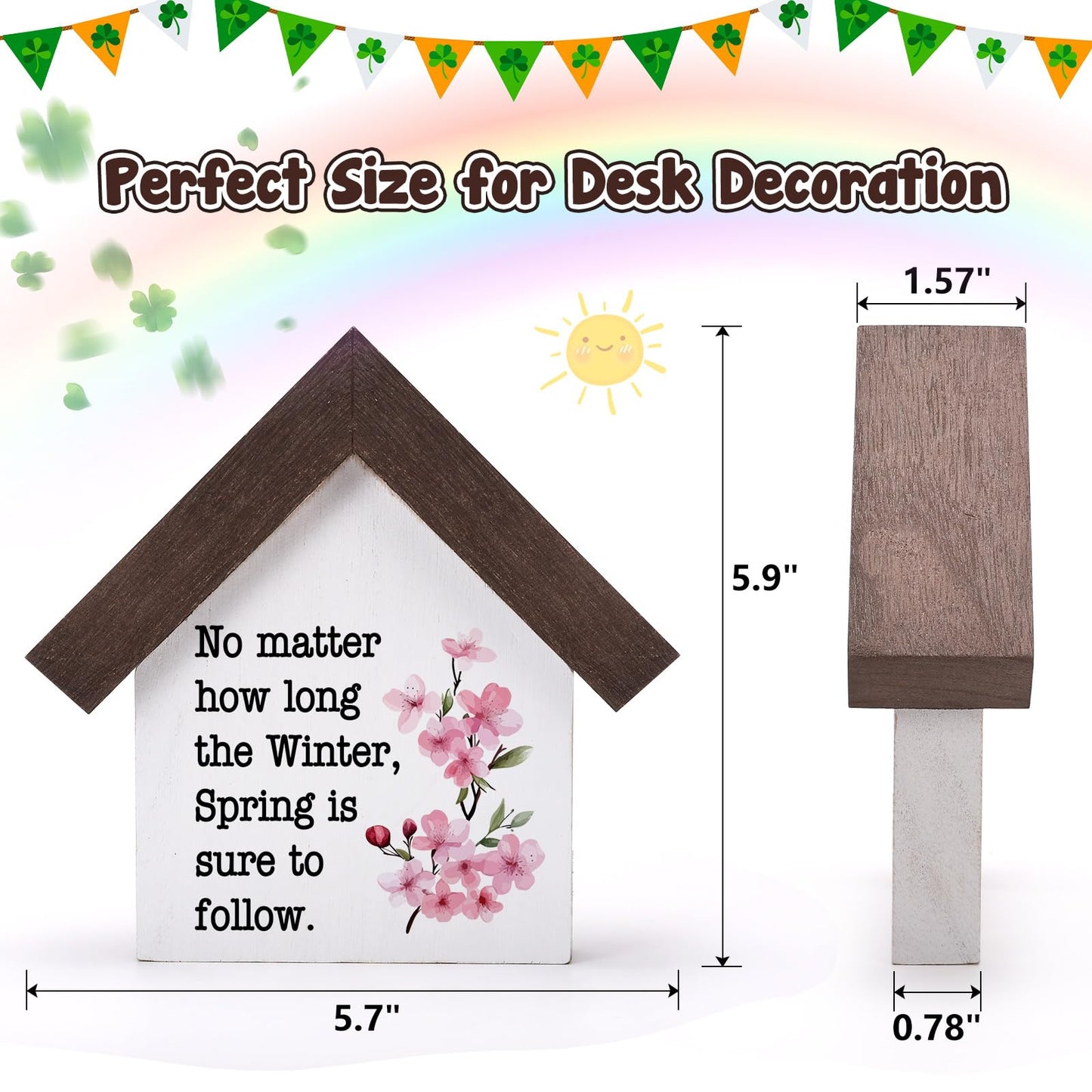 MBL Spring Decorations for Home Office - Wood Spring Inspirational Gifts Easter Basket Stuffers Essentials Farmhouse Rustic Table House Bedroom Living Room Tiered Tray Decor for Women Men Coworkers