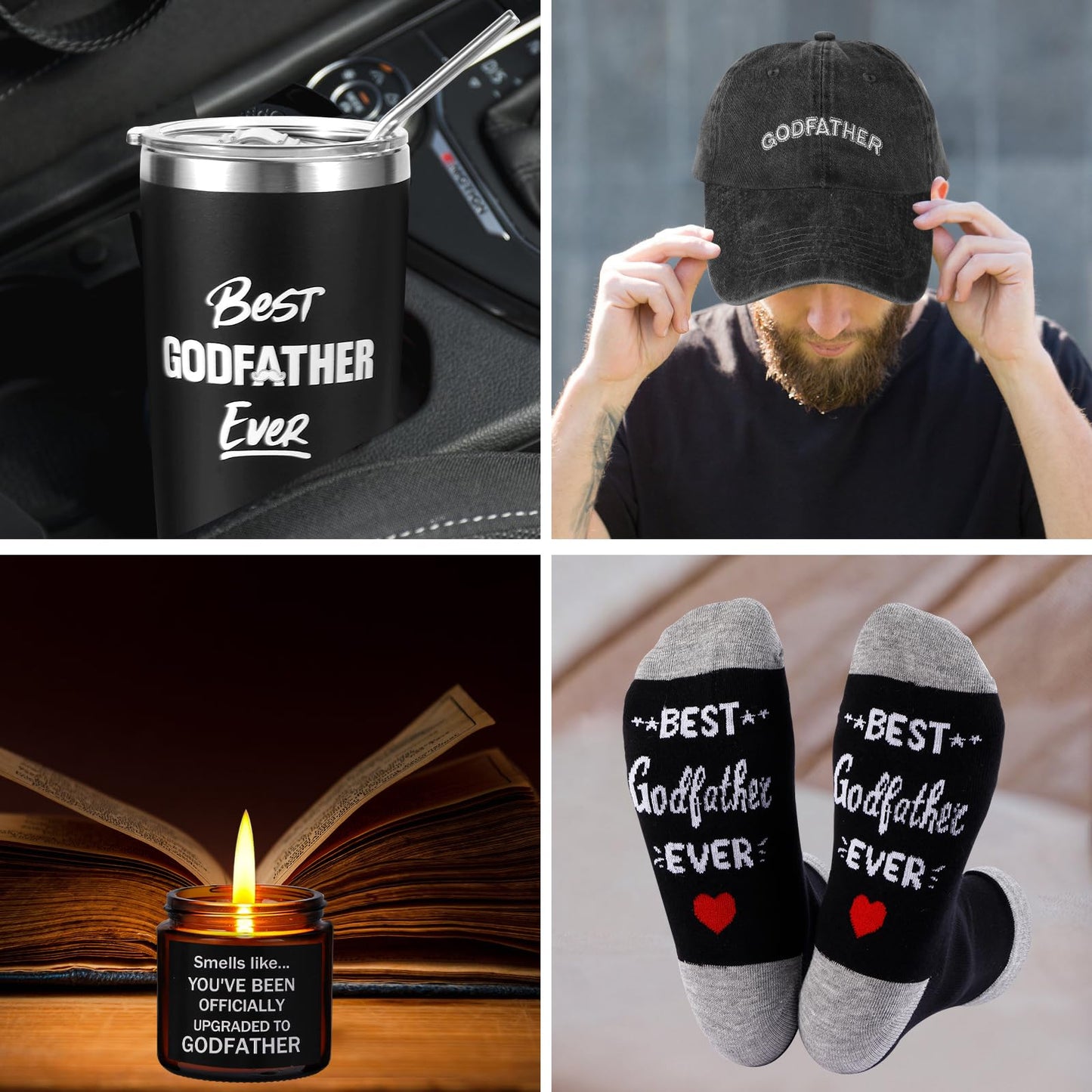 SAIWEILAI ONLINE 9 Pieces Godfather Gift Set Best Godfather Gifts for Men with Tumbler Mens Socks Mens Baseball Cap Key Chain Card for God Father Uncle for Christmas, Birthday