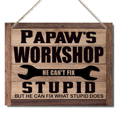 Papaw's Workshop Sign - Father's Day & Birthday Gift, Rustic Wooden Wall Plaque, Farmhouse Home Decor, Funny Grandpa Mechanic Gift