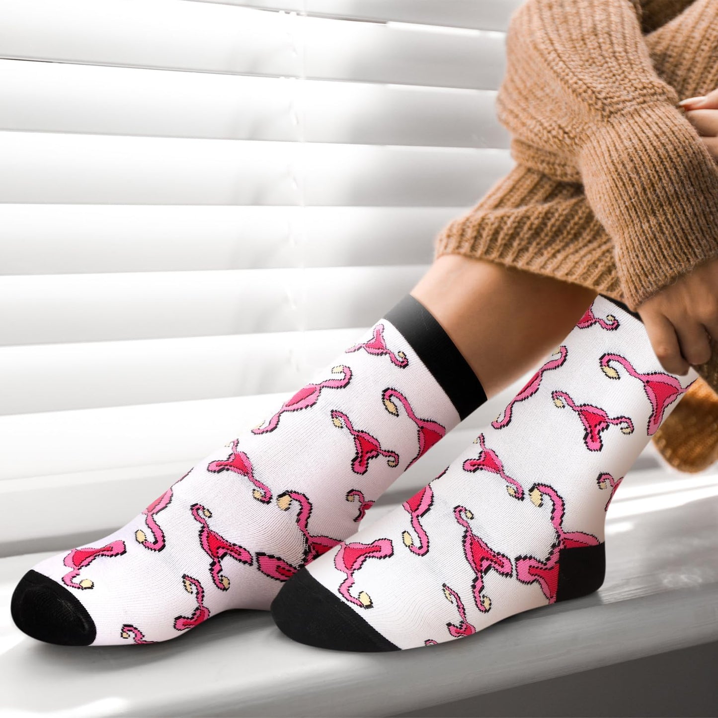 Glitopper 12/6 /3 Pcs Funny Uterus Crew Socks for Women Novelty Labor and Delivery Nurse Cervix Uterus Socks for Nurse Gifts