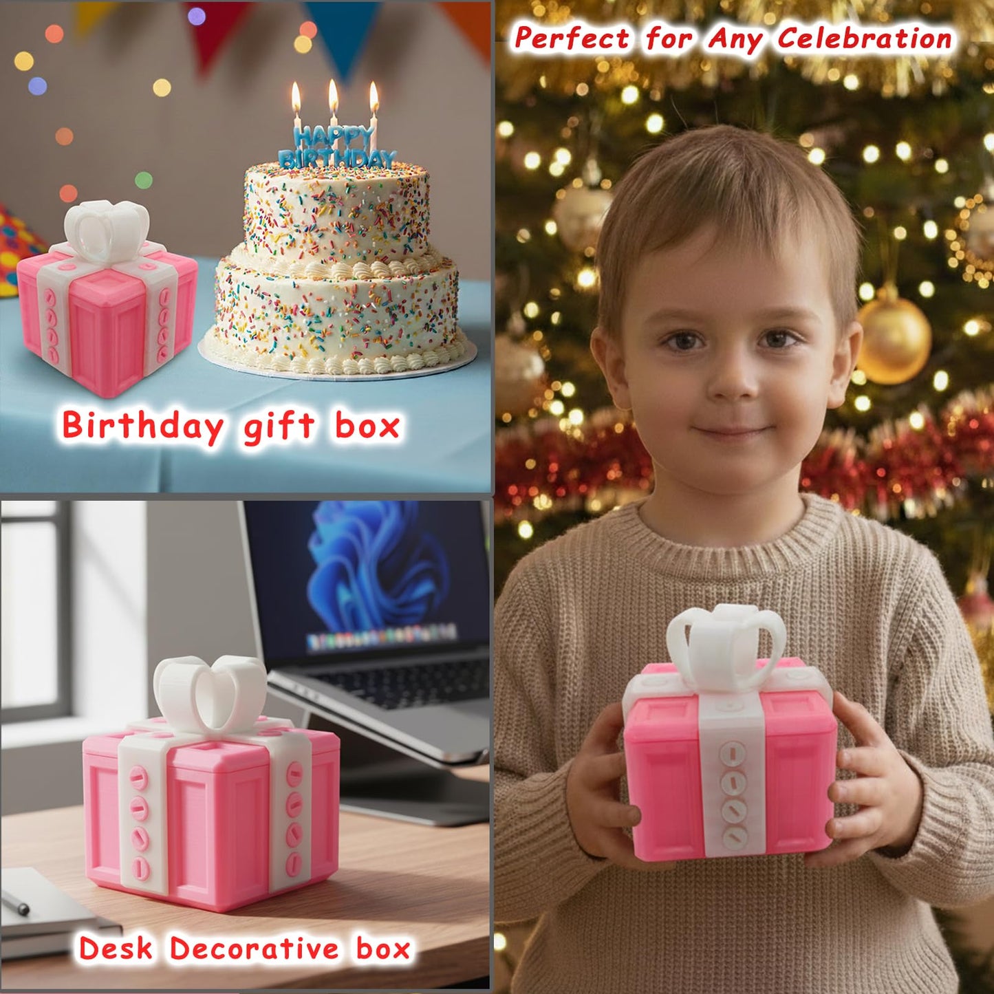 Annoying Gift Box with Screws, 3D Printed Puzzle Money Gift Box, Large Surprise Prank Box for Cash, Christmas Birthday Holiday Gag Gift (Pink-Glow)