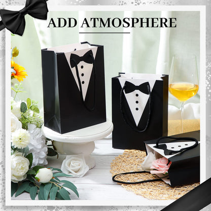 Yexiya 48 Pieces Groomsmen Gift Bags Tuxedo with Handle Groomsmen Paper Gift Bags for Wedding Party Favor Anniversary Supplies