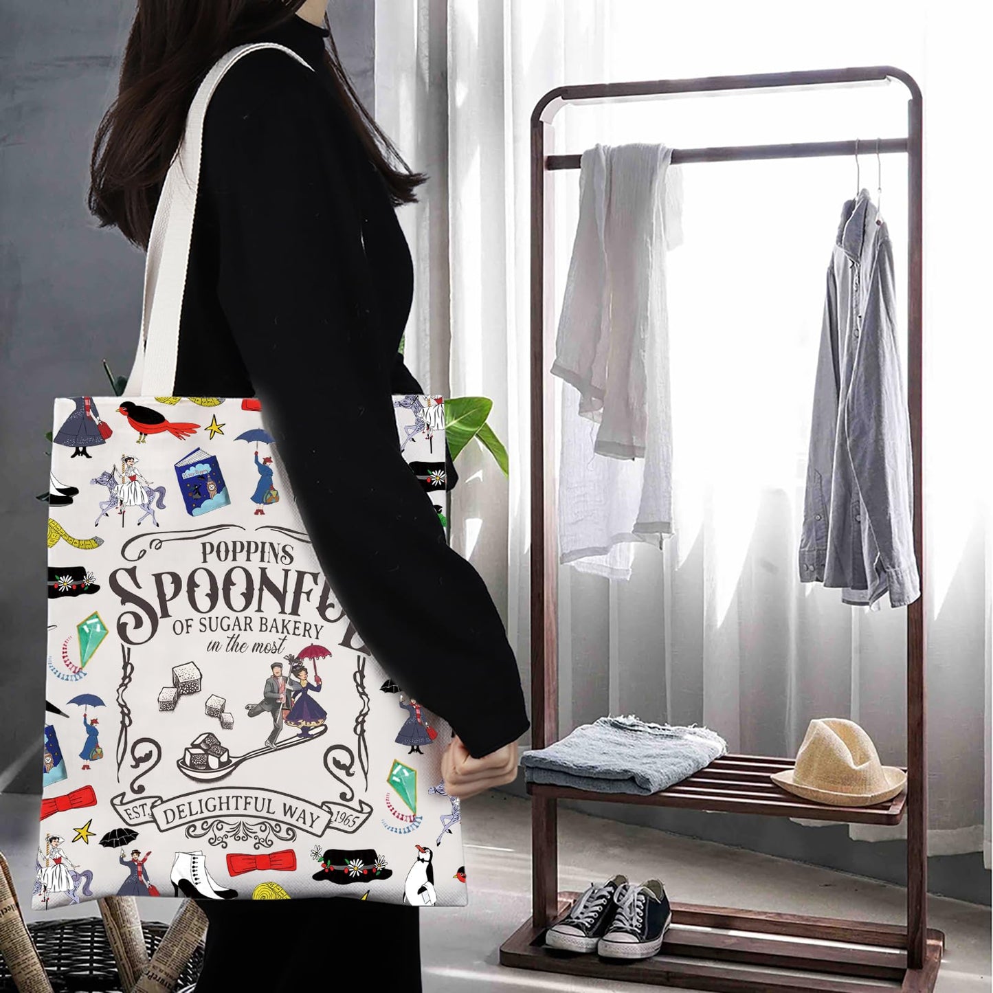 TGBJE Mary Musical Tote Bag Mary Movie Inspired Gift Poppins Spoonful Of Sugar Bakery In The Most Delightful Way Handle Bag (Spoonful Sugar tote)