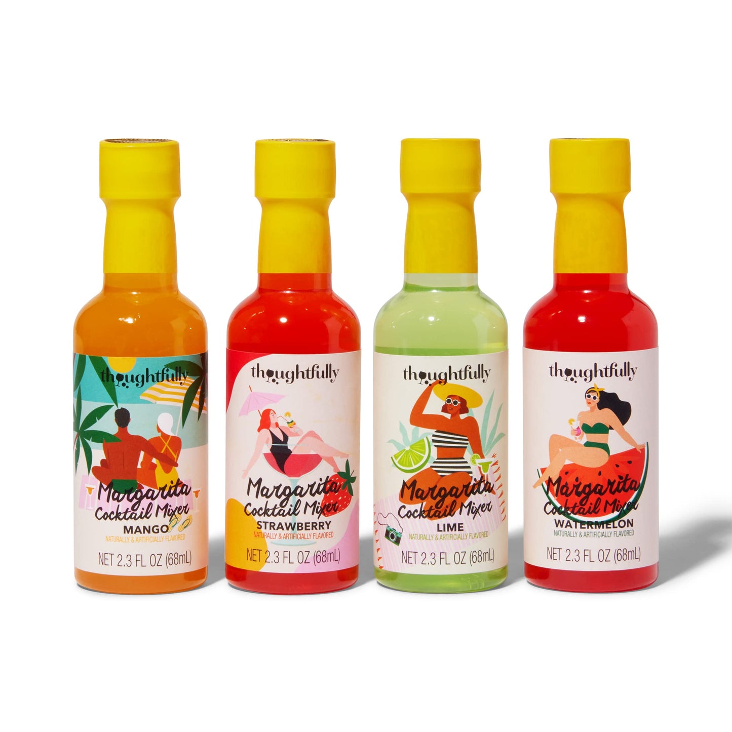 Thoughtfully Cocktails, Margarita Mixer Gift Set, 2.3 Ounces Each, Flavors Include Blood Orange, Strawberry, Mango, Watermelon, and Lime, Includes Rimming Salt, Pack of 4 (Contains NO Alcohol)