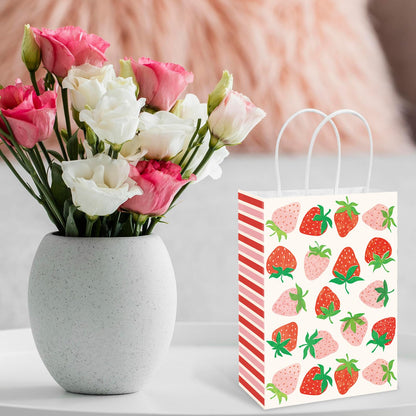 JarThenaAMCS 24 Pcs Strawberry Paper Gift Bags with Handle Pink Red Berry Sweet Party Favor Bags Goodie Candy Treat Bag for Wedding Baby Bridal Shower Party Favor Supplies, 2 Design