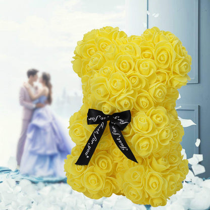 LINKLO Rose Bear Rose Teddy Bear -10 inch Artificial Rose Flower Bear, Gift for Wedding, Mothers Day and Anniversary, Including Transparent Gift Box (Yellow)
