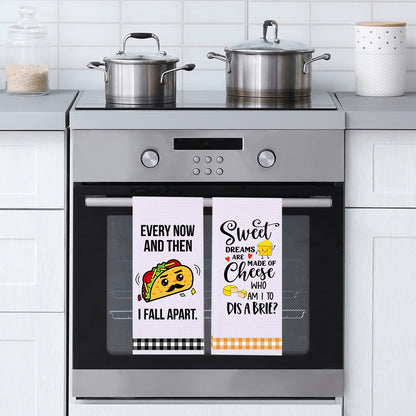 LXOMILL Funny Kitchen Towels, Cute Decorative Dish Towels Sets, Absorbent Waffle Hand Towels, Housewarming Gifts for New Home, Women, Mom, Set of 4, Funny House Warming Presents, Hostess Gifts