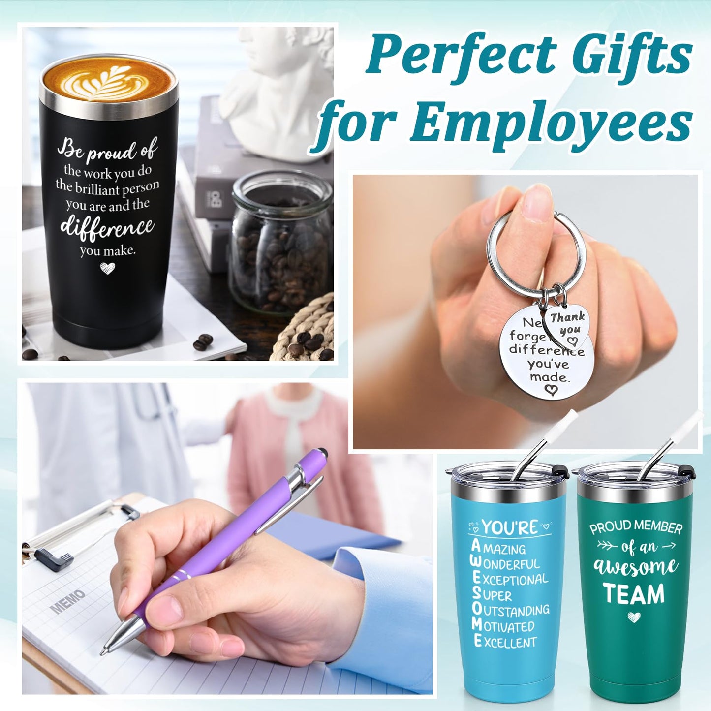 Lifecapido 6 Set Employee Appreciation Gifts, Team Gifts for Employees, Thank You Inspirational Christmas Gift for Staff Coworker Team, 20oz Insulated Tumbler with Ballpoint Pen and Keychain