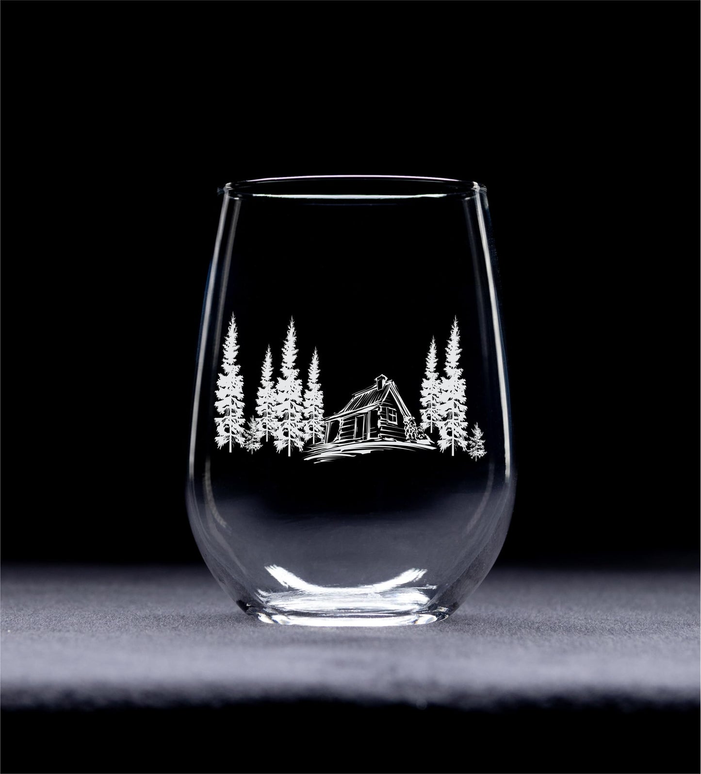 C M - Cabin in the Woods Stemless Wine Glass - 17 oz - Glass - Cabin Themed Gift for Men and Women