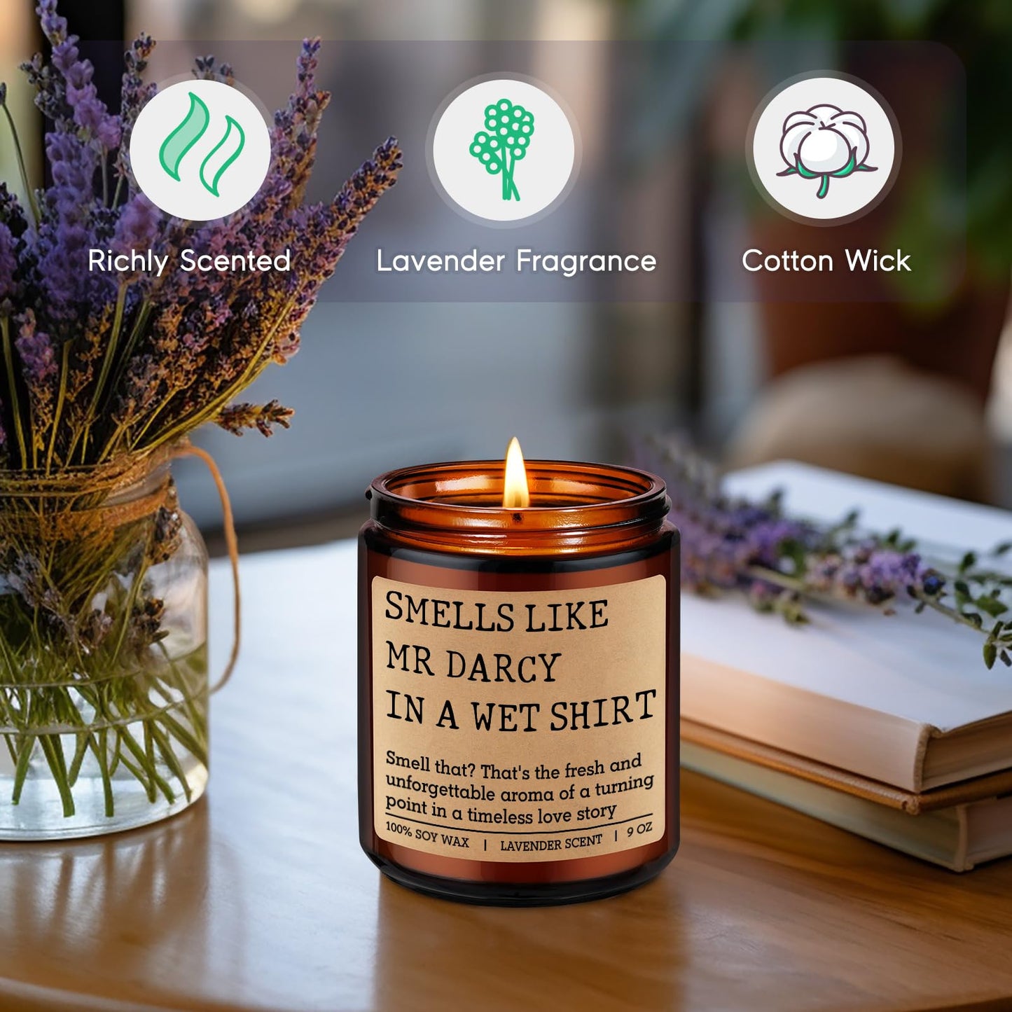 GSPY Mr Darcy Candle - Pride and Prejudice Gifts for Women, Men - Bookish, Reading, Literary, Book Lovers Gifts for Jane Austen Fans - Funny Mothers Day, Birthday Decor for Readers, Bookworm, Nerd