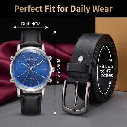 6-Pc Men's Set - Sunglasses, Wallet, Watch, Belt, Pen, Key Ring - For Father's Day, Birthday, Christmas