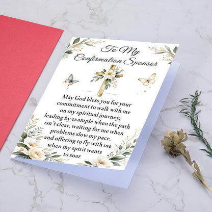 Confirmation Sponsor Cards for Women Men - Confirm Sponsor Gift, Appreciation Thank You Card for Sponsors Godfather Godmother, Catholic Christian Cards for Sponsors from Teens Girls Boys Religious