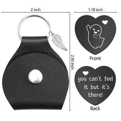 Black Stainless Steel Double-Sided Heart Shaped Token with Leather Bag Long Distance Relationship Valentine's Gift for Couples Boyfriend Girlfriend
