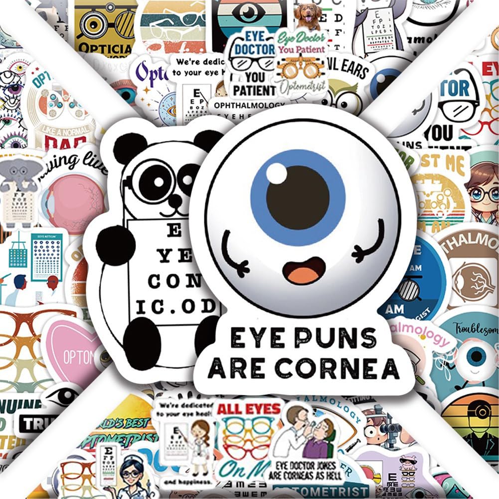 Eye Doctor Stickers-60Pcs Ophthalmologist Optometrist Waterproof Vinyl Decals for Cup Water Bottles Laptop Luggage Computer Mobile Phone Guitar Skateboard Decoration