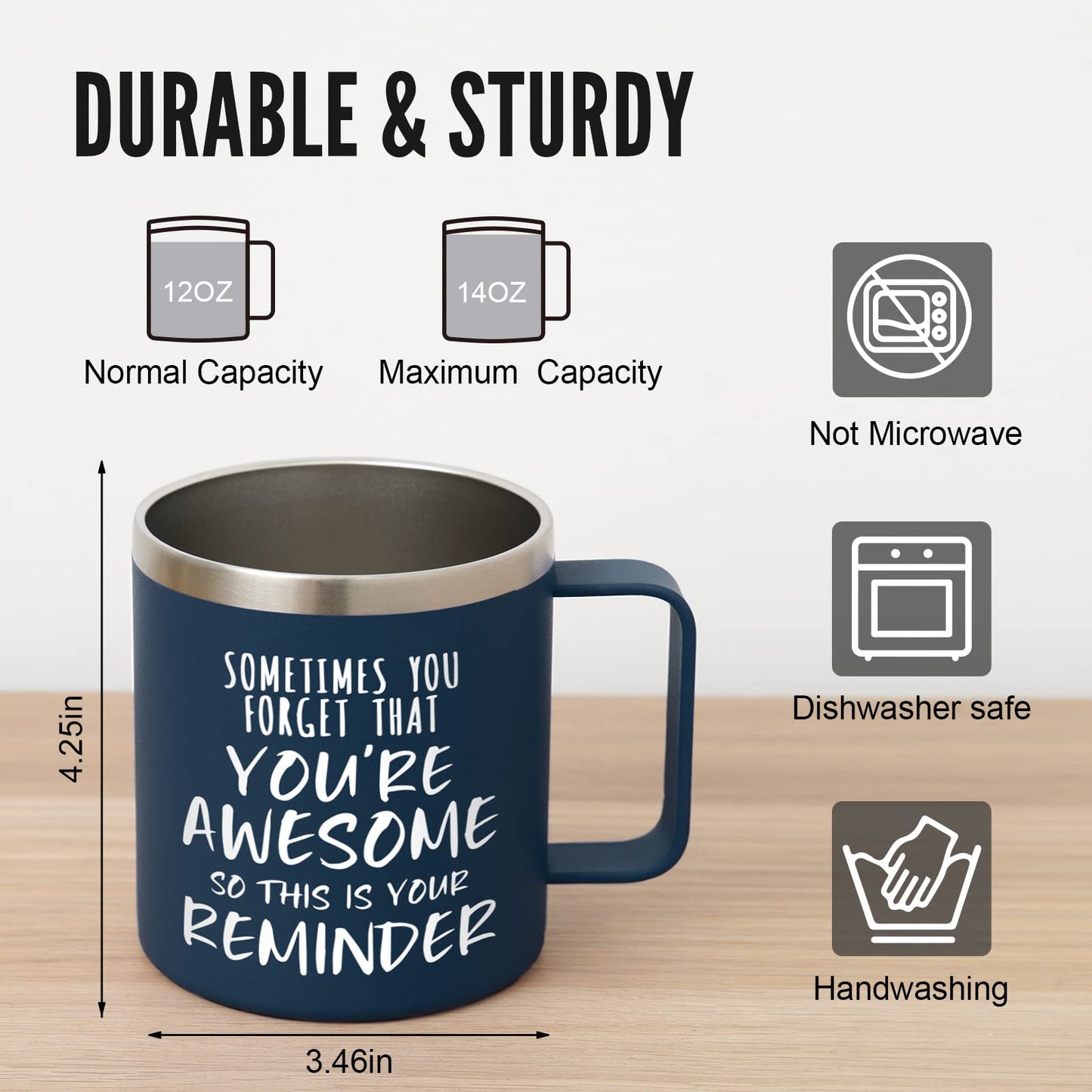 NOWWISH Inspirational Coffee Mug for Men, 14oz Vacuum Insulated Stainless Steel Cup, You Are Awesome Gift for Husband, Boyfriend, Dad - Navy Blue